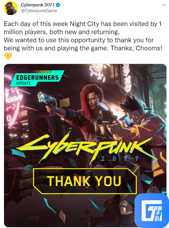 《赛博朋克2077》每周有超百万玩家回归 官方发文致谢